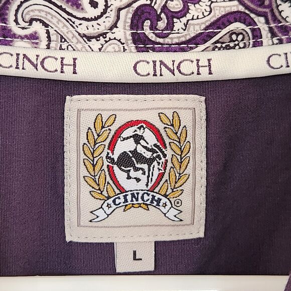 Cinch Shirt Mens L Purple Paisley Flip Cuff Long Sleeve Button Solid Western - Picture 3 of 12